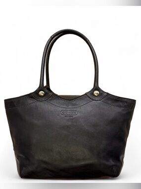 COACH Legacy Bleecker Tote | F14383 | Black Full Grain Leather Striped Interior